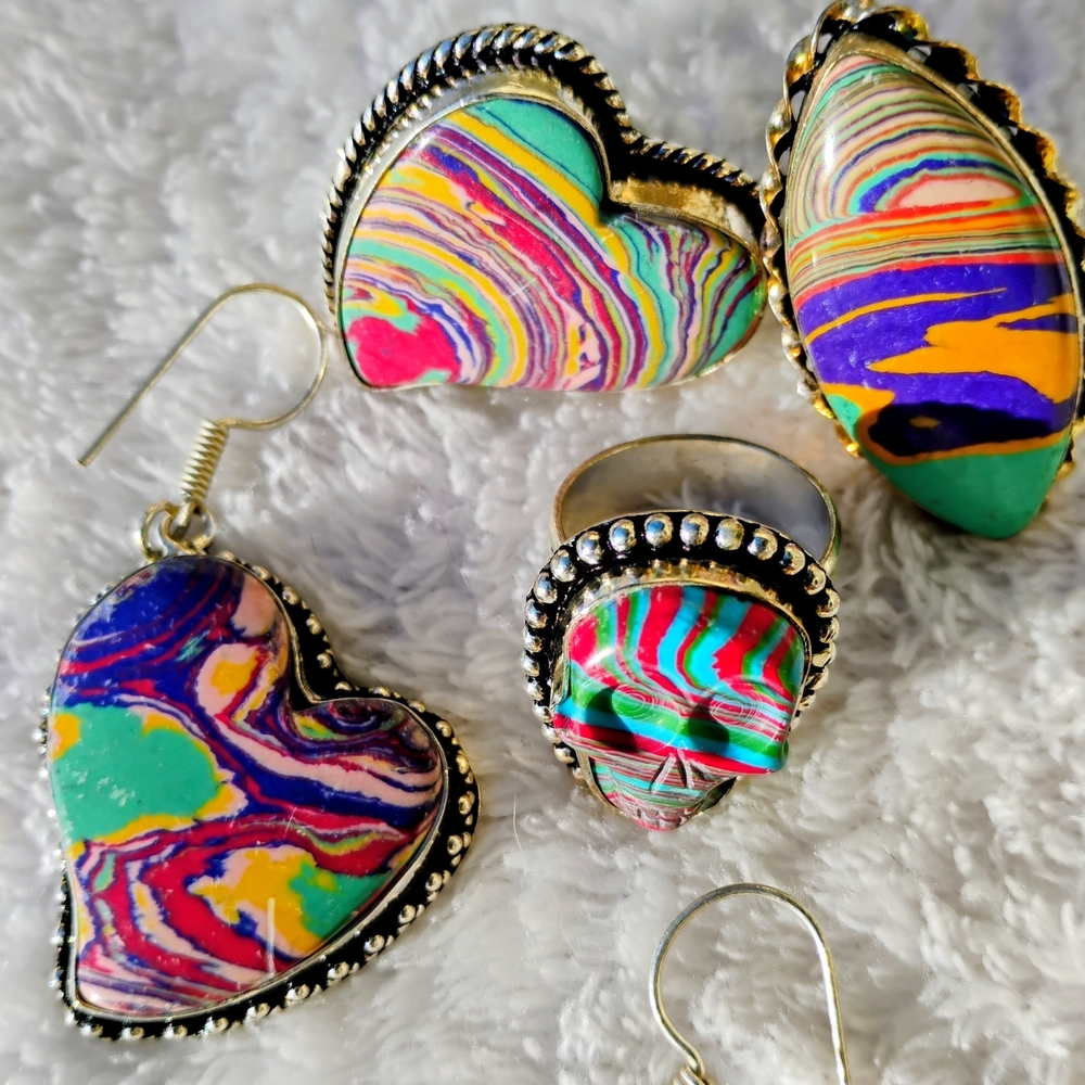Colorful Marbled Stone Jewelry Set
